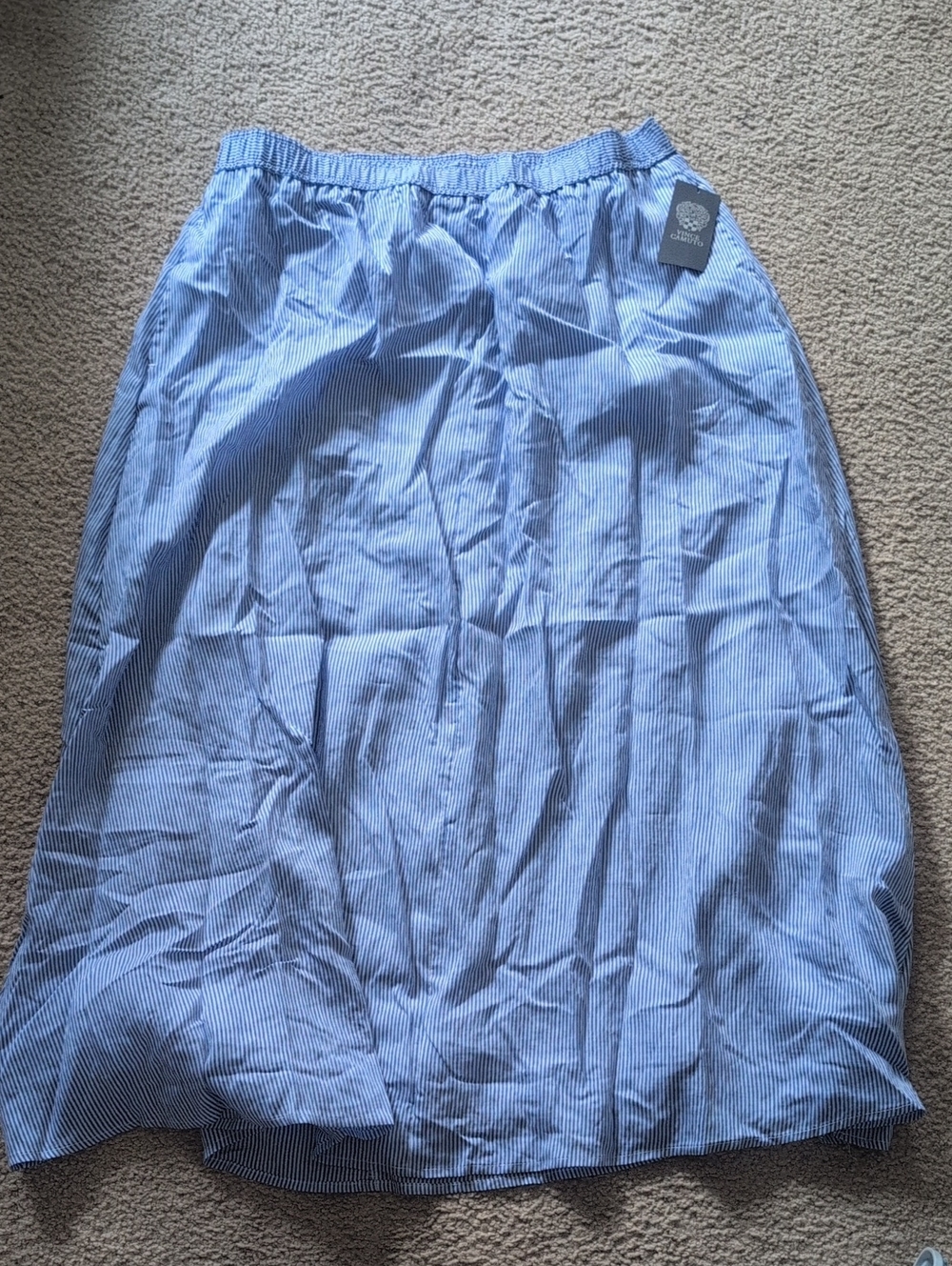 Vince Camuto Light Blue and White Striped A-Line Skirt